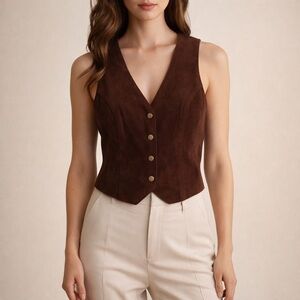 Vintage Berman’s Suede Leather Vest – Size S – Brown – Western Boho